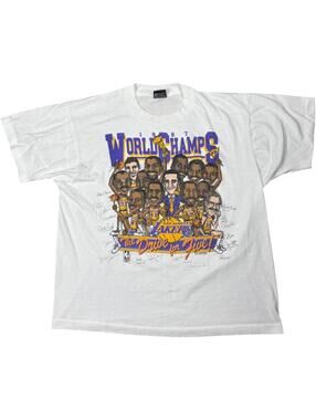 1987 LA Lakers Caricature Drive For Five World Champs Tee